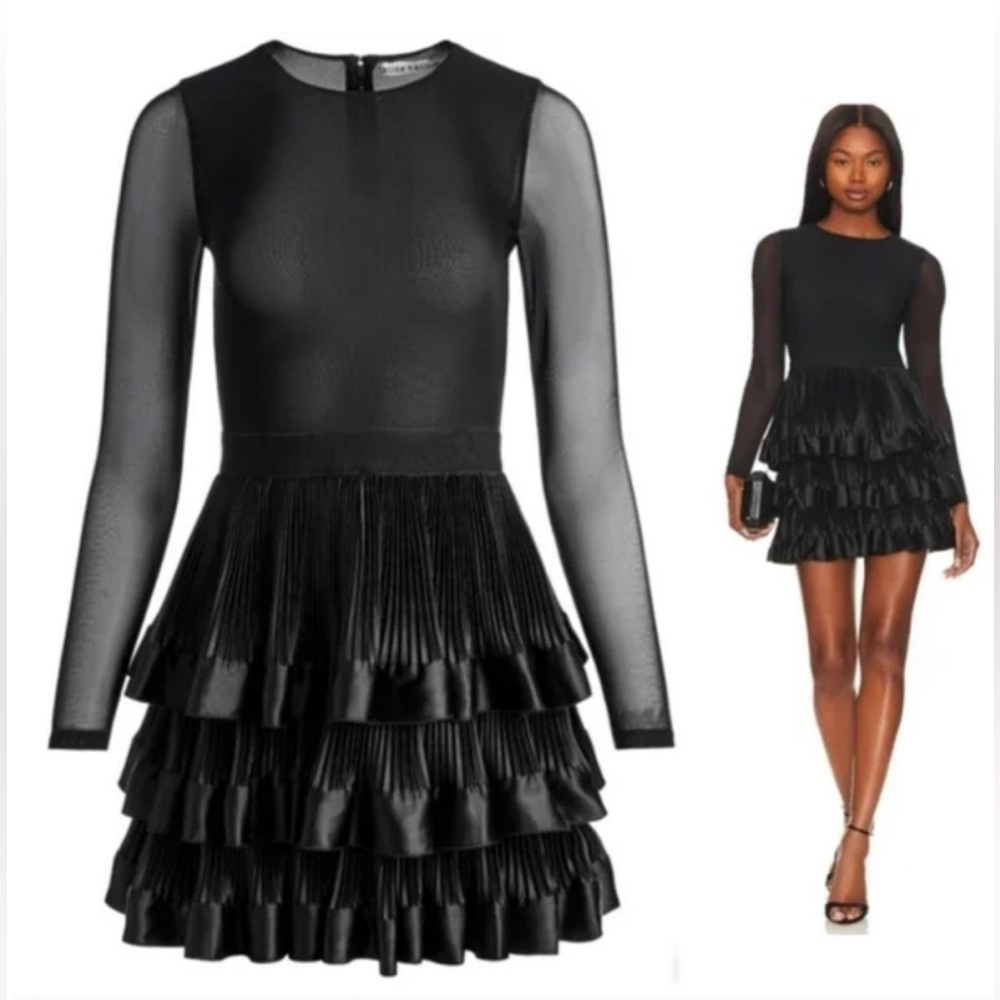 Alice + Olivia Black Long Sleeve Ruffle Dress
